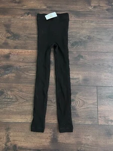 NWT GIRLS BLACK CABLE KNIT VELVET FLEECE Fur LINED WARM footless LEGGINGS 6/7 - Picture 1 of 3