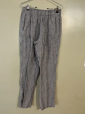 Pantalones Tahari 100% Lino Rayas Rectas Gris Mujer Bolsillos Pull On S Nuevos  Foto 1 de 4