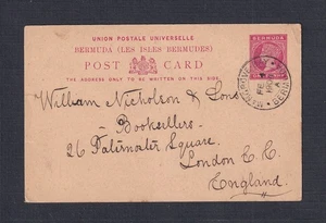 BERMUDA 1904 1d POSTAL STATIONERY CARD MANGROVE BAY TO LONDON ENGLAND - Picture 1 of 2