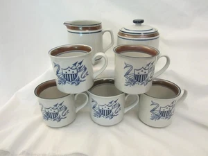 Salem Steingut Kaffeetassen 5er Set Milchkännchen @ Zuckerdose Georgetown Shield - Bild 1 von 8