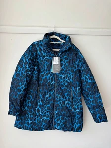 Lands’ End Blue Leopard Print Down Puffer Jacket Small, 700 Fill Water-Resistant - Picture 1 of 10