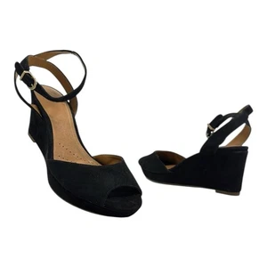 CLARKS ARTISAN Womens 7.5 Suede Leather Platform Wedge Sandals PALMDALE DASHA - Picture 1 of 18