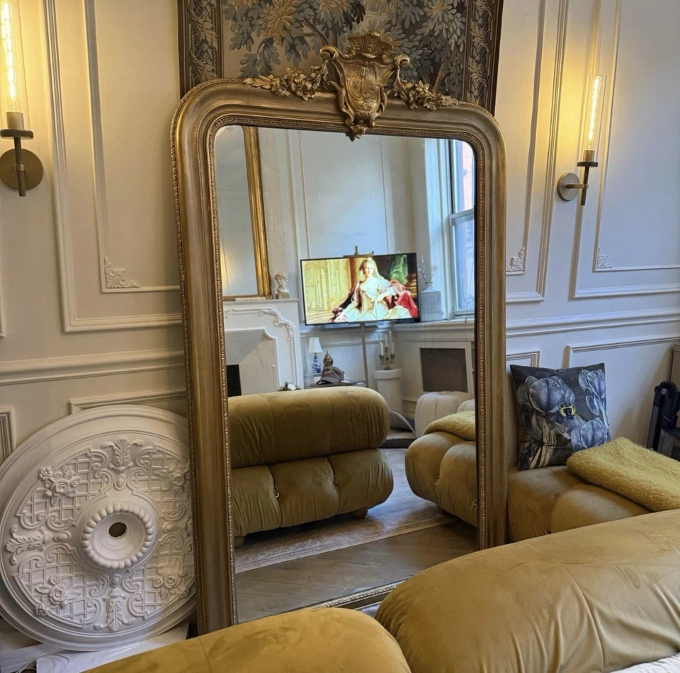 Espejo dorado antiguo francés estilo Luis XV tamaño completo Foto 1 de 4