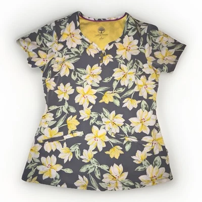 Healing Hands Purple Label Isabel Floral Scrub Top Size S Short Sleeve V-Neck - Image 1 of 4