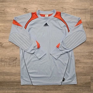 Adidas Climalite Goalie Jersey Mens Large Blue Orange Padded Arm Clima365 Soccer - Picture 1 of 20