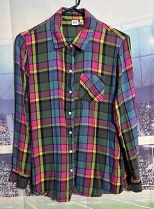 Gap Drapey Plaid Flannel Shirt Womens M Rainbow Soft Button Down - Picture 1 of 9