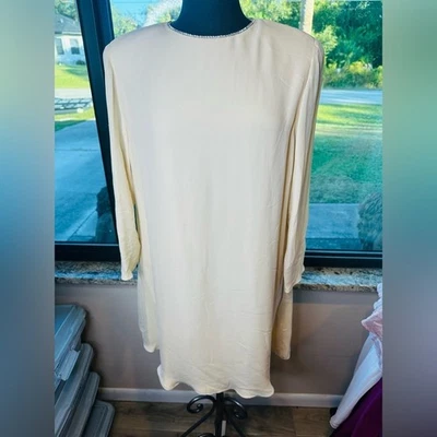 Linda Allard кремовый Shift украшенный декольте Midi 100% шелк платье размер 16 - Изображение 1 из 4