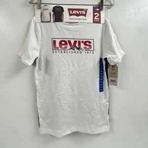 Pack de 2 camisetas Levi's Youth Boys, talla mediana (10/12) blancas/azul marino - Imagen 1 de 12