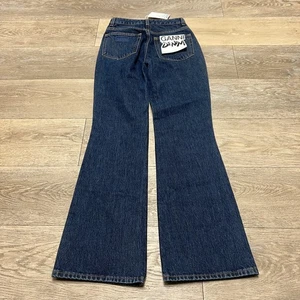 GANNI Denim Dark Blue Stone Betzy Jeans Flare Size 25x31 Womens NWT (Tag 25/32) - Picture 1 of 20