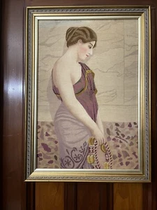 Large Framed Antique Art Deco / Nouveau Needlepoint Tapestry Lady After Godward - Picture 1 of 14