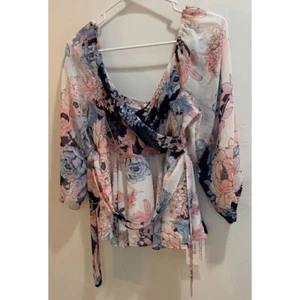 Yumi Kim NWT Floral Wrap Top Marigold Magic Cross Over Blouse Size S - Picture 1 of 4