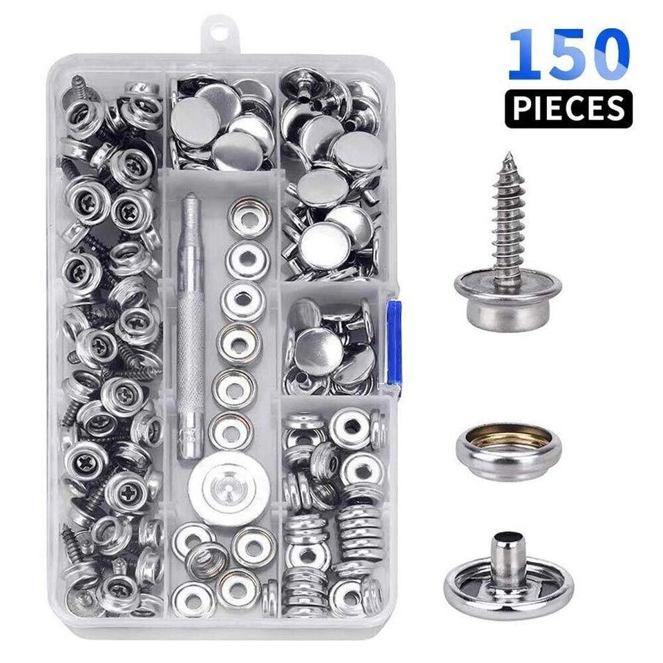 150Pcs Stainless Steel Snap Fastener Canvas Screw Press Stud Marine Boat Cover - Image 1 of 4