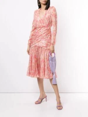 GiAMBATTiSTA VALLi Pink Floral Print Silk Chiffon Ruched Pleated Dress 2 XS 38IT - Image 1 of 4