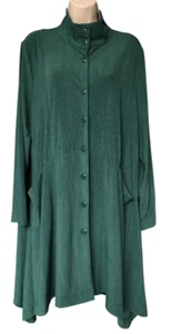 Attitudes by Renee XLP Green Textured Jersey Long Sleeve Button Front Tunic Top - Picture 1 of 10