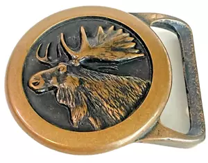 Tech Ether Guild Moose Solid Brass Belt Buckle 1978 Vintage Old Patina Made USA* - Picture 1 of 13