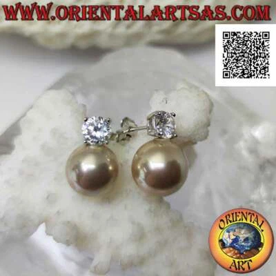 Orecchini Argento 925‰ da lobo con perla avorio e zircone tondo bianco incastona - Immagine 1 di 4