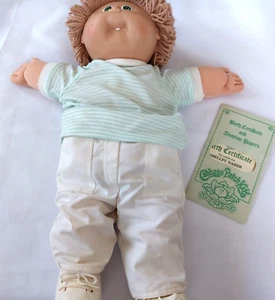 Vtg 1985 Cabbage Patch Kid w Dimples Blond Yarn Hair One Tooth dressed & Shoes - Picture 1 of 5