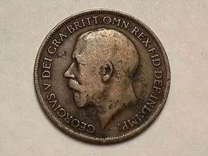 Moneda británica de un centavo de bronce de 1921 rey Jorge V Britannia Gran Bretaña - Imagen 1 de 11