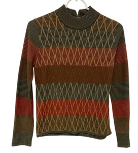 Koret Knitted Pullover Sweater Multicolor Womens P Argyle Mock Neck Vintage - Picture 1 of 6