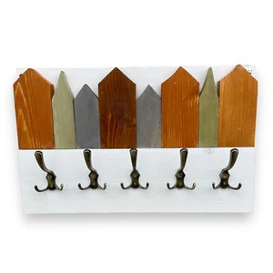 Perchero Landhausstill Vintage 5 ganchos para ropa madera cristales loft - Imagen 1 de 2