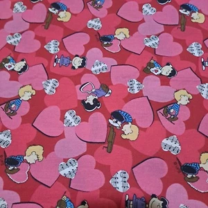 Vintage Peanuts Cotton Fabric 30"  Valentines Day Lucy Schroeder Red Cotton 2003 - Picture 1 of 5