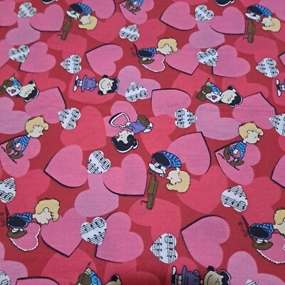 Vintage Peanuts Cotton Fabric 30"  Valentines Day Lucy Schroeder Red Cotton 2003 - Image 1 of 4