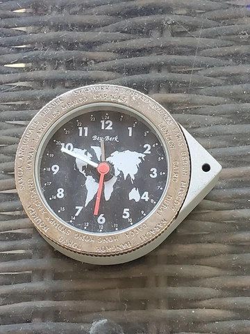 Vintage Bey Berk - World Time Zone Desk Clock Alarm miniature  2" Metsl & Glass Cover