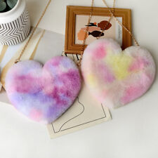 Ladies Plush Heart Shape Faux Fur Handbag Furry Shoulder Bag Tie-dye Cute Winter