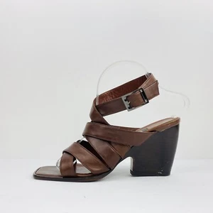 BALLY Women's Brown Leather Ankle Strap Square Toe Sandals 39.5 ITALY VTG 90s - Picture 1 of 10