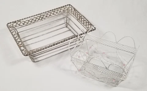 Decorative Silver and White Toned Wire Baskets - Lot of Two Cover