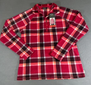 Eddie Bauer Sweatshirt Women's Pink Plaid Fleece Pullover Quater Zip Size M NWT - Picture 1 of 12