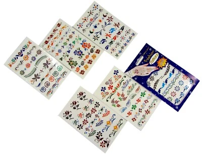 Glitter Body Art Temporary Indian Tattoos Sheet Stencil Hand Design x 4 Sheets