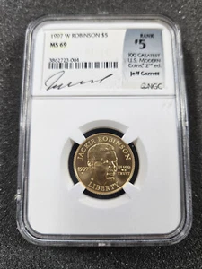 ๐ 1997-W Jackie Robinson Commemorative $5 Gold MS69 NGC JEFF GARRET SIGNED KEY - Picture 1 of 4