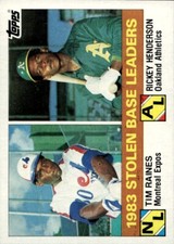 1984  Topps 1983 Stolen Base Leaders Raines Henderson #134 Expos Athletics HOF