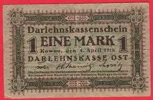 GERMANY Occupation of Lithuania 1 Mark 1918, P-R128 KOWNO 6571 - Picture 1 of 2