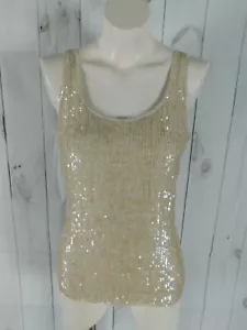 Camicetta senza maniche J.Crew tinta unita beige paillettes davanti seta - taglia 2 - Foto 1 di 6