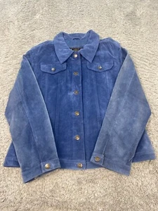 Fabio Leather Jacket Womens Large Blue Suede Western Bomber Barn Coat NWT - Picture 1 of 9