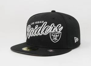 New Era 59Fifty Men's Cap Las Vegas Raiders Black Script Sided XVIII Fitted Hat - Picture 1 of 5