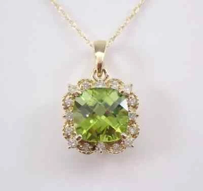14K Yellow Gold Plated 18" 2.80Ct Cushion Cut Lab Created Green Peridot Pendant - Image 1 of 4