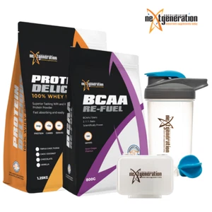 Protein Delicious Vanilla 1.25kg & BCAA Grape 800g + Free Shaker and Pill Box - Picture 1 of 11