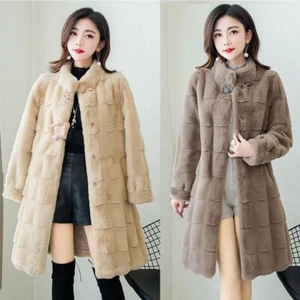 Womens Faux Fur Stand Collar Long Sleeves Parka Outwear Winter Warm Fashion Coat - Picture 1 of 12