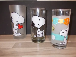 3 Snoopy Woodstock Peanuts Gläser Trinkgläser Sammelgläser Glas Comic - Picture 1 of 3