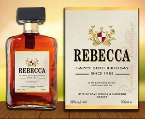 ETIQUETA PERSONALIZADA DE BOTELLA CON NOMBRE DE LICOR AMERETTO CUMPLEAÑOS CUALQUIER OCASIÓN - Imagen 1 de 1