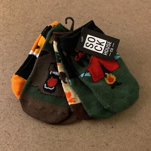 Sock House Co Youth Shoe Size 5-9 Camping Animal Graphic Low Cut Socks 4 Pair - Picture 1 of 4