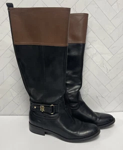 Tommy Hilfiger Twitina 3 Two Tone Faux Leather Tall Riding Boots Shoes Size 7M - Picture 1 of 12