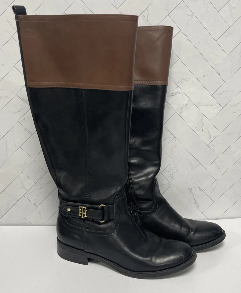 Botas de Equitação Tommy Hilfiger Twitina 3 Dois Tons Couro Sintético Alto Tamanho 7M - Imagem 1 de 4
