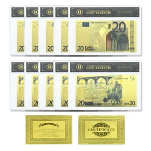 10pcs Europe 20 Euro Gold Foil Banknote World Paper Money In Case Uncirculated - Picture 1 of 10