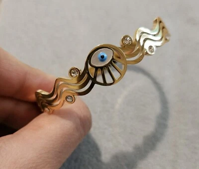 Schönes türkisches Design vergoldeter böser Blickarmreif mit kompliziertem Wellendesign - Bild 1 von 4