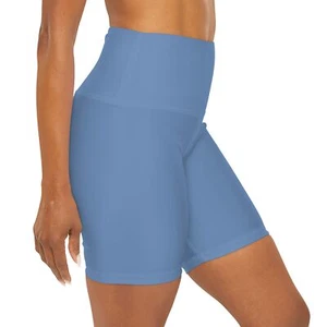 Blue-Gray Color - High Waisted Yoga Shorts (AOP) - Picture 1 of 55