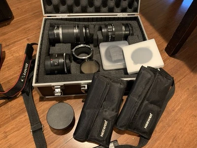 CANON EF LENSES BUNDLE 18-55mm, 55-250mm, 50mm 1.8 And Multiple Filters W/Case! - Image 1 of 4